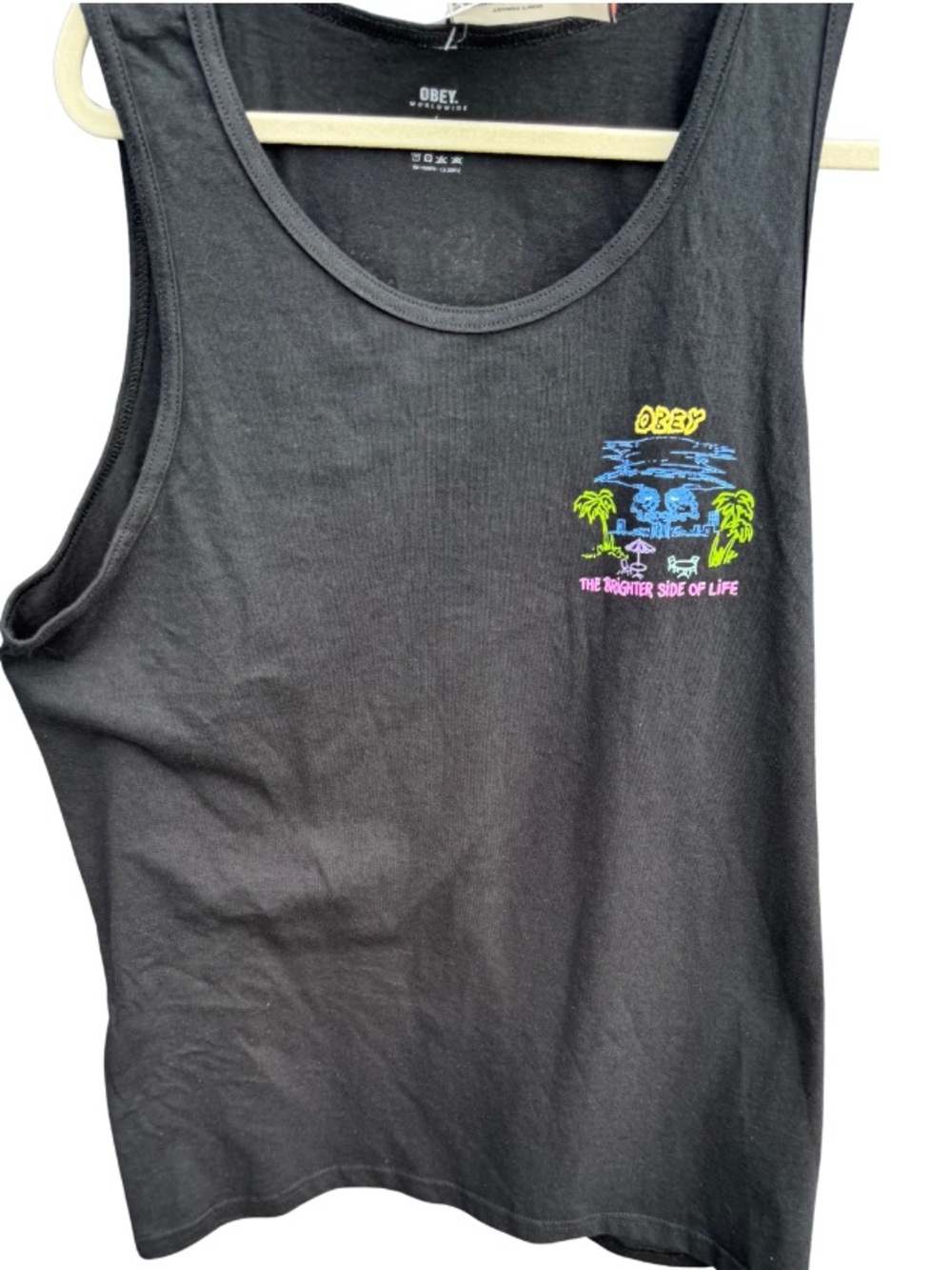 Obey Black Tank Top with Neon Beach Graphic